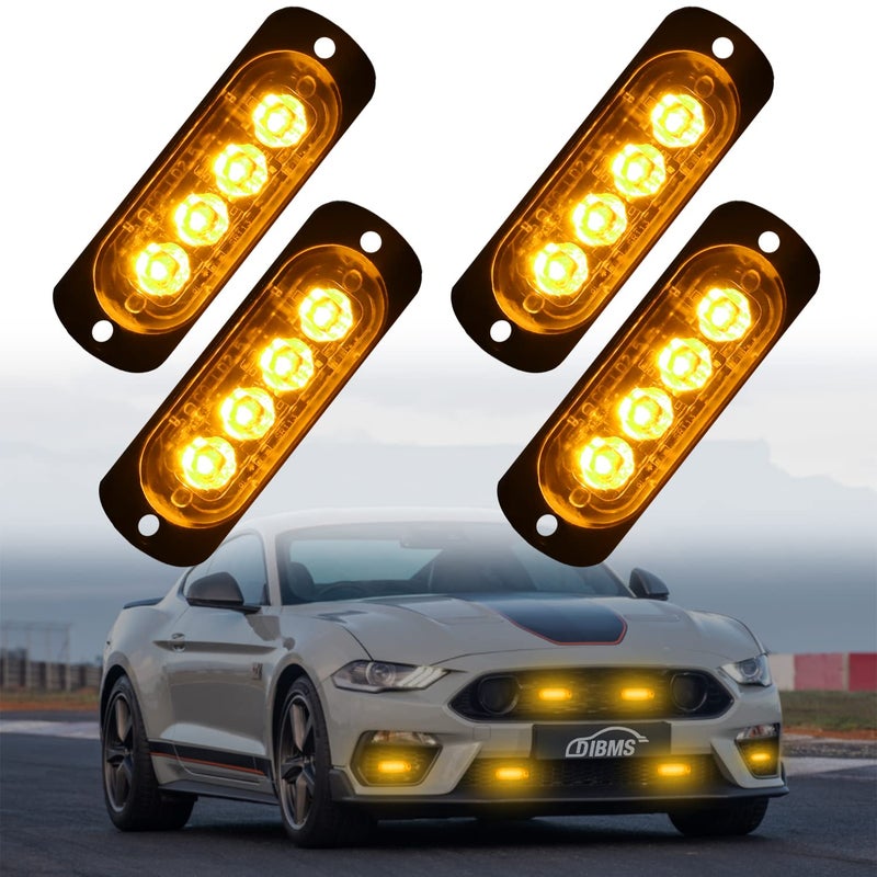 DIBMS 4x LED Emergency Strobe Lights Bar, 4 LED Amber Yellow Warning Flashing Caution Construction Hazard Light Bar For Car Truck Van Off Road Vehicle ATV SUV - Image 1